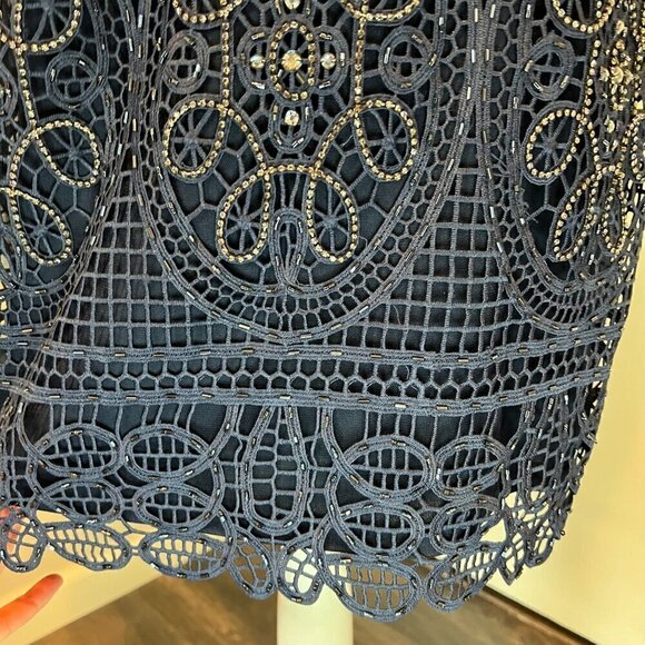 Aidan Mattox Navy Short Lace Beaded Sheath Cocktail Dress, Size 12 - Picture 8 of 16